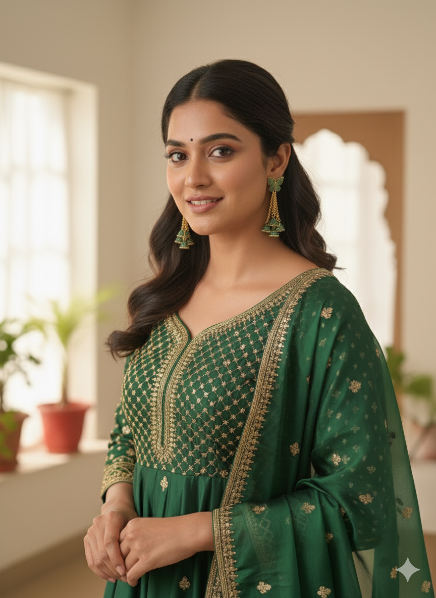 Butterfly Design Antique Green Jhumka Long Dangle Earrings for Women & Girls | Trendy Ethnic Wedding & Festive Jewellery