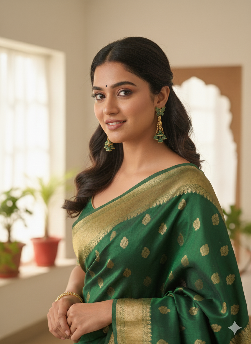 Butterfly Design Antique Green Jhumka Long Dangle Earrings for Women & Girls | Trendy Ethnic Wedding & Festive Jewellery